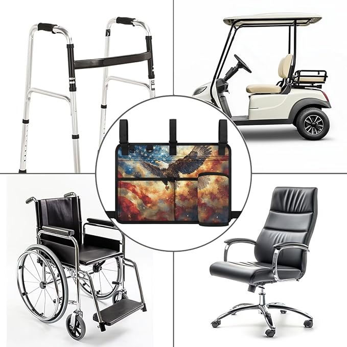 American Flag Golf Cart Bag, Golf Cart Rear Seat Organizer with Open Pockets for Golf Balls & Bottles