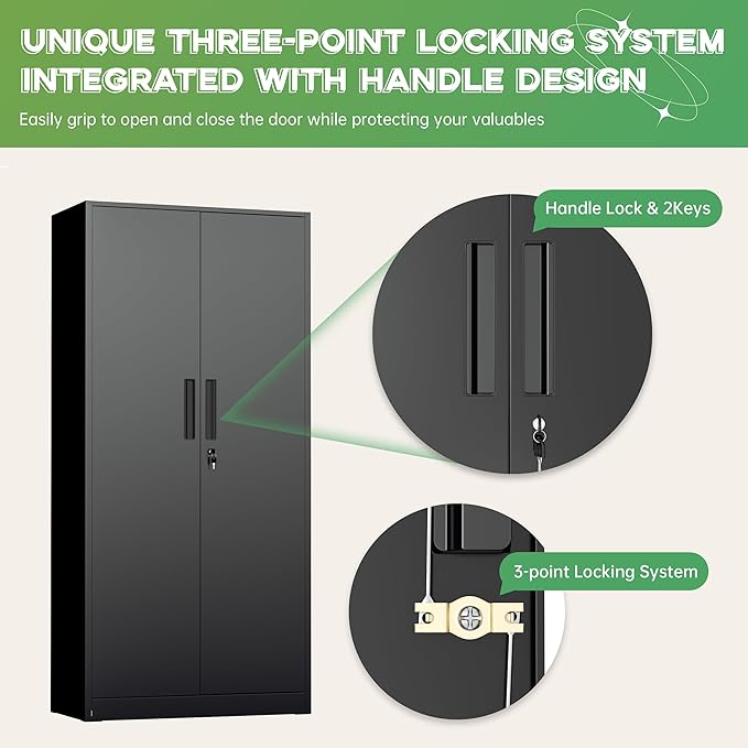 INTERGREAT Metal Storage Cabinet with Lock, 63" H Metal Cabinets Storage with 2 Doors and 4 Adjustable Shelves, Locking Garage Cabinet for Home Office, Kitchen, Bathroom (Black)