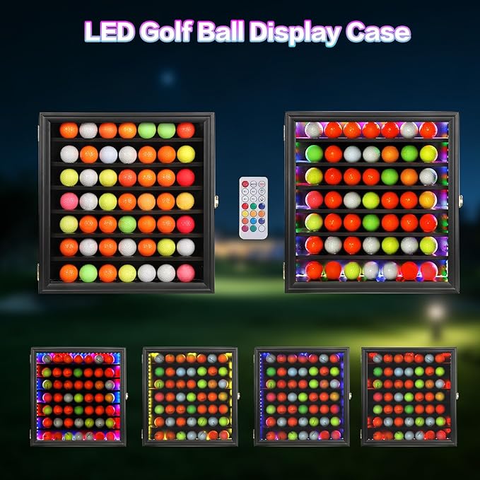 KCRasan Golf Ball Display Case - Wall Mounted Holder with Glass Door, Ideal Gift for Golf Enthusiasts