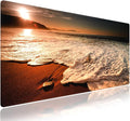 Wknoon. Extra Large Gaming & Office Mouse Pad (31.5" x 11.8") – Sunset Glow Over a Golden Foamy Beach Panorama Scenery, Anti-Slip XXL Desk Mat with Durable Stitched Edges & Smooth Surface
