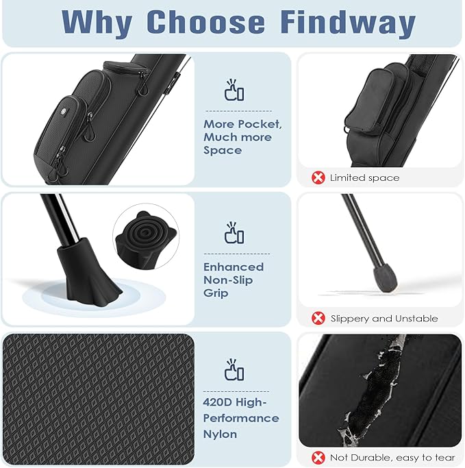 Findway Golf Stand Bag, [Upgraded Generous Space] Small Golf Bag for Driving Range, Par 3 & Executive Courses, Lightweight Sunday Golf Club Carry Bag with 3 Pockets