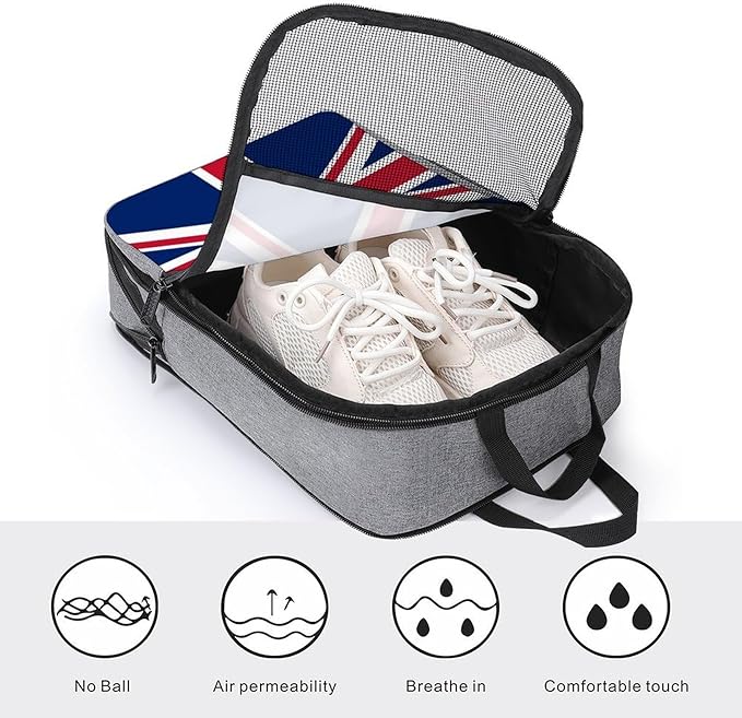 Gym Sport Shoe Pouch British UK Flag Portable Travel Shoe Bag with Zipper Reusable Portable Sneaker Bags for Gym