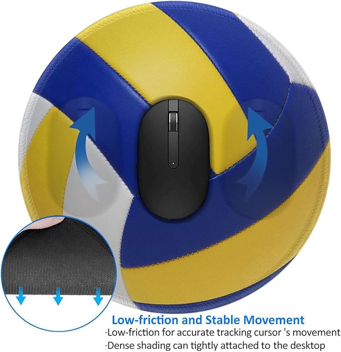 Realistic Volleyball Ball Round Mouse Pad, Small Gaming Mousepad with Stitched Edge, Non-Slip Rubber Base Mouse Mat Office Desk Accessories for Laptop Computer Decor 7.9 X 7.9 Inch