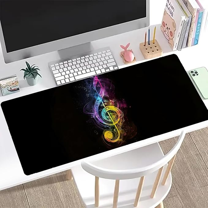 Neon Music Gaming Mouse Pad, Office Desk Mat, Anti-Slip Rubber Base Cool Aesthetic Mouse Pads for Computer Laptop Keyboard School Home Desktop Gamer Home Accessories Decor 31.5" x 11.8"