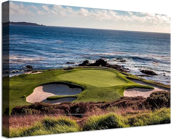 chenchenArt California Coastline Golf Course Wall Art Prints USA Golf Course Canvas Wall Decor for Living Room Bedroom Bathroom Home Decorations Painting Framed Ready to Hang(24''H x 36''W)