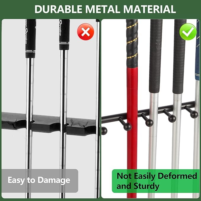 Golf Putter Stand for 9 Clubs & 9 Balls, Solid Wood & Iron Golf Club Rack, Golf Club Organizer Floor Stand, Golf Club Holder | Rustic Modern Design for Home, Office, Golf Course Accessories