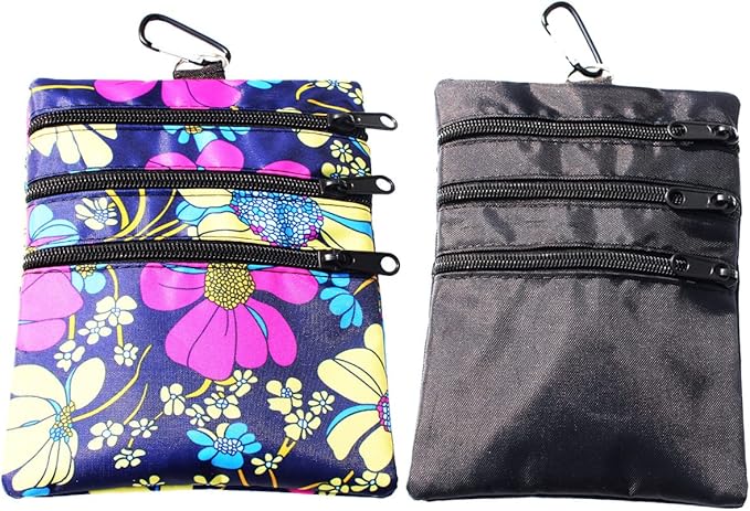 Golf valuables Pouch, Zipper Golf Ball Bag with 4 Pockets, Golf Accessories Pouch for Storing Balls,tees,Mobile Phone,Keys, Cards and Cash, Great Gift for Golfers