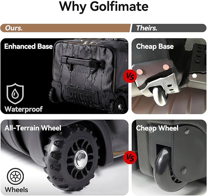 Golf Travel Bag for Airlines with Carbon Fiber Look Hard Top, Protective Club Traveling Cover with Wheel, Golf Club Carrier Case for Airplanes, Thick Padding, Durable Zippers, 2 Spacious Side Pockets