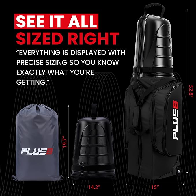 Plus 8 Hard Case Top Golf Travel Bag for Airlines -Waterproof 1680D fabric, Durable & Lightweight Golf Bag with Wheels & TSA Lock for Men & Women -Airplane Luggage Protector for Golf Clubs & Equipment
