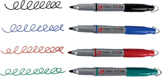 Tiny-Titan Mini Markers, Mini Markers, Keychain Clip, Golf Ball Marker, Clip On Nurse's Badge - Mini Markers - RED Ink - Fine Point - 4 Pens Per Pack