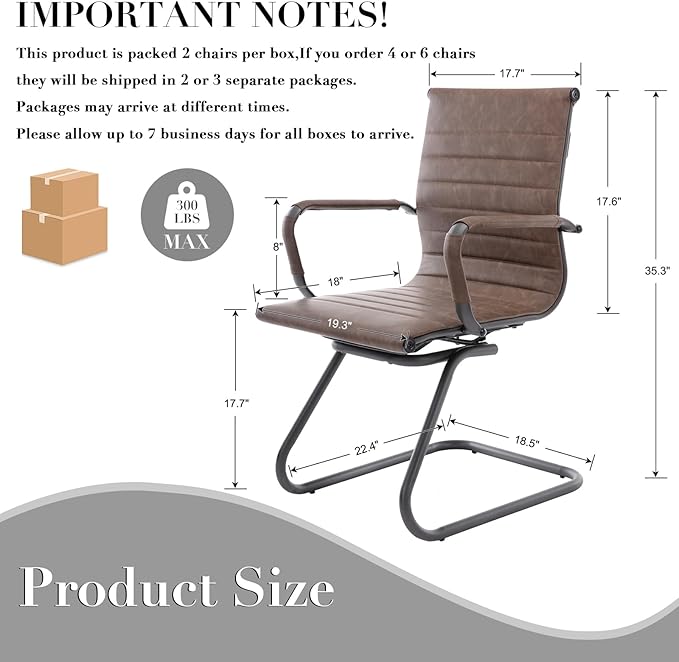 CIMOTA Waiting Room Chairs Set of 6 Leather Office Guest Chair Mid Back Reception Chairs with Sled Base for Meeting/Patient/Conference Room, Retro Brown, 6PCS