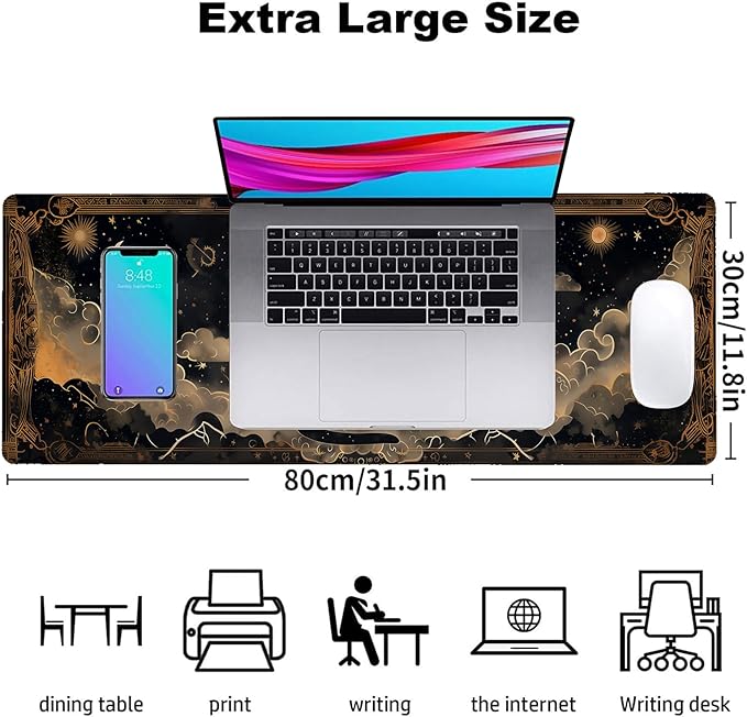 Mystical Black Cat Gaming Mouse Pad, Office Desk Mat, Anti-Slip Rubber Base Cool Aesthetic Mouse Pads for Computer Laptop Keyboard School Home Desktop Gamer Home Accessories Decor 31.5" x 11.8"