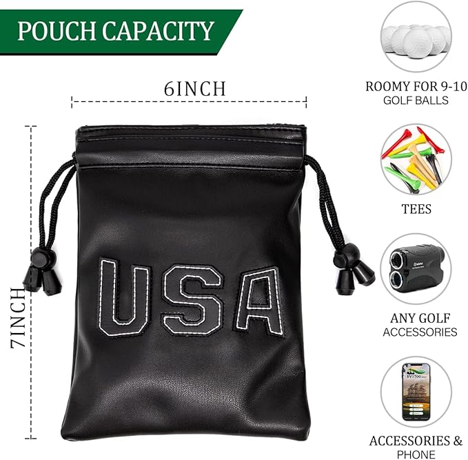 Golf Valuables Pouch,Golf Bag Pouch with Drawstrings Leather Tee Pouchs Bag for Men Women