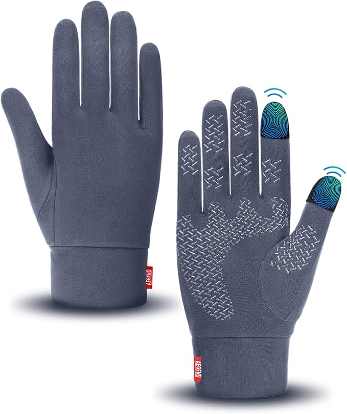 Aegend Lightweight Winter Gloves for Men Women, Warm Running Gloves Touchscreen Thermal Glove Liners for Cold Weather Driving, Cycling & Hiking, Non-Slip, Elastic Cuff, Stretchy, Durable