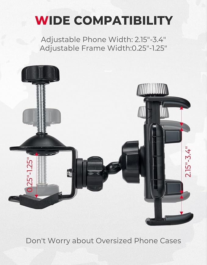 KEMIMOTO Golf Cart Phone Mount Versatile and Sturdy, Fits Square & Round Tubes 0.25-1.25inch 360 Degrees Adjustable Anti Vibration Universal Phone Holder Suitable for iPhone, Galaxy, Pixel