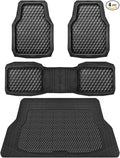 CAR PASS Heavy Duty Rubber Black Car Floor Mats & Cargo Liners, Deep Dish All-Weather Trunk Mats Durable Anti-Slip 3D Rhombus Waterproof Trim to Fit Liner Universal Fit Auto,Sedan,SUV,Truck, Black