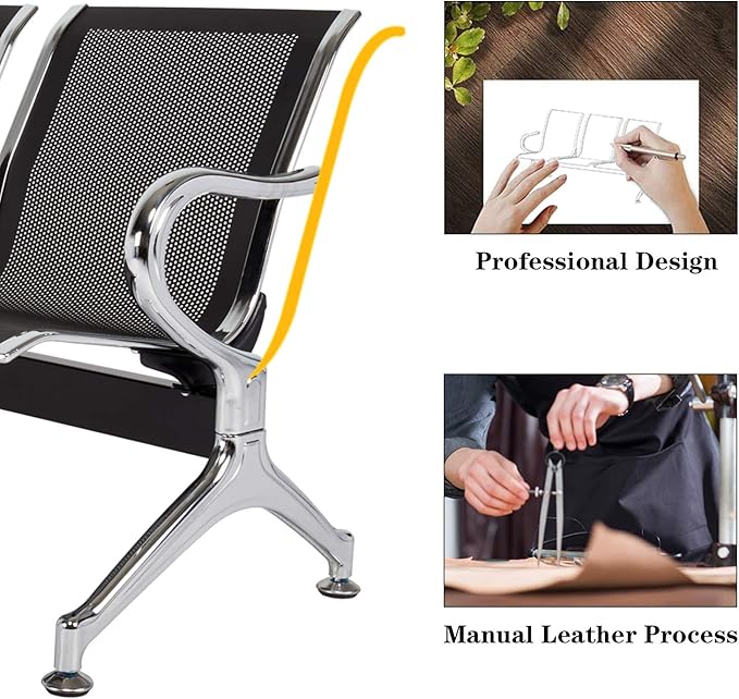 Kinfant Waiting Room Chair Bench - Guest Reception Chairs for Airport Hospital Bank Salon Barber Hall Room Conference (2-seat, Black-Mesh)