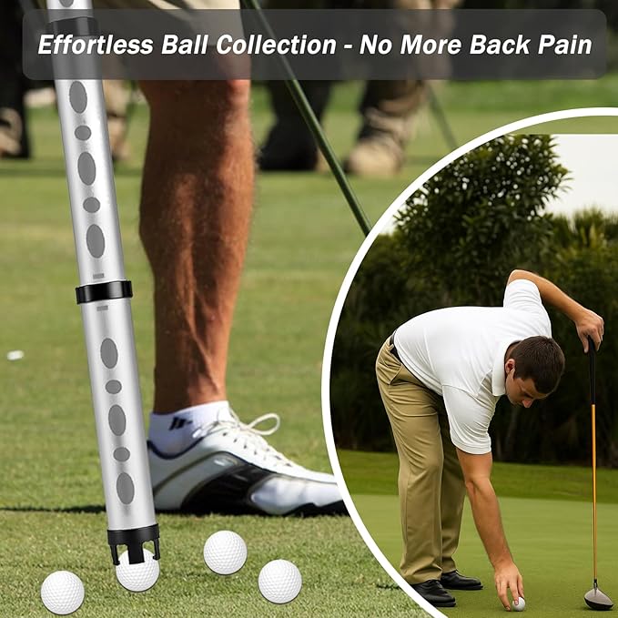 Golf Ball Retriever & Picker Upper Tube with Carry Bag, Ball Towel & Twist-On Caps, Durable Aluminum Alloy, Holds 24 Balls