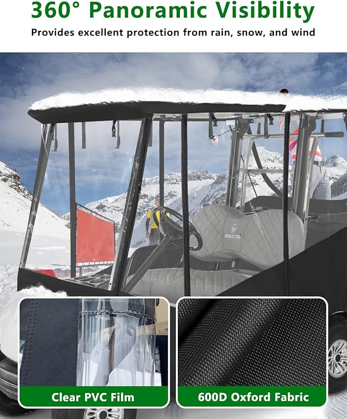 Golf Cart Enclosure 2 Passenger for Yamaha G29/Drive 2,600D Clear Rain Cover Driving Winter Enclosure 2 Seater,Roll Up 4 Sided Transparent Windows Door with Heavy Duty Zipper,Side Mirrors Openings