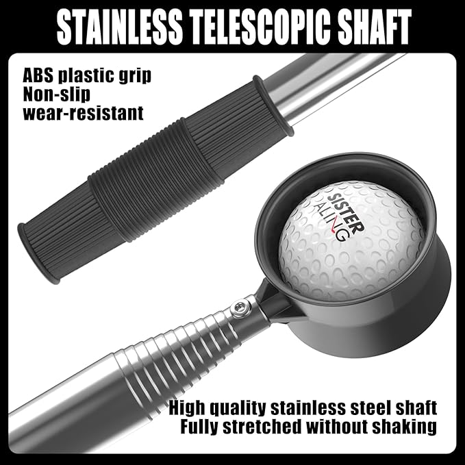 9ft/12ft Water Telescopic Golf Ball Retriever，Classic and Durable Stainless Steel Picker Upper, The Best Accessory Gift for Men and Women Golfers.