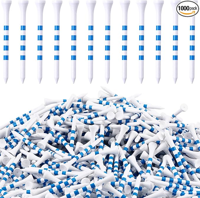 Vinsot 1000 Pcs Golf Tees Bulk 3-1/4 '' Wooden Bamboo Tees Decoration for Men Women Clubs Golf Ball Theme Party Accessories School Supplies(White Blue,Stripe)