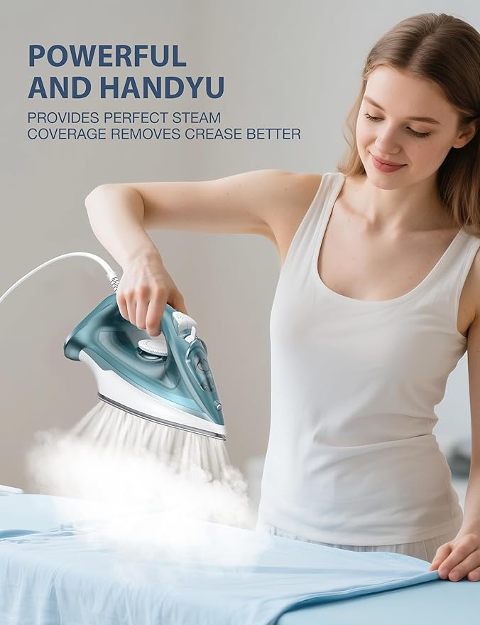 Sundu Steam Iron for Clothes with Rapid Heating Ceramic Coated Soleplate, 1500W with Precise Thermostat Dial, Self-Cleaning, Auto-Off, 15.21oz Water Tank for Home Clothes Ironing Use, green