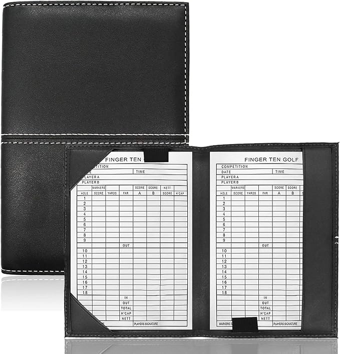 FINGER TEN Golf Scorecard Holder Leather Yardage Books Cover Lucky Clover with 2 Free Pencil Value Pack Deluxe Pocket Score Card Covers Gift for Men Women Golfer