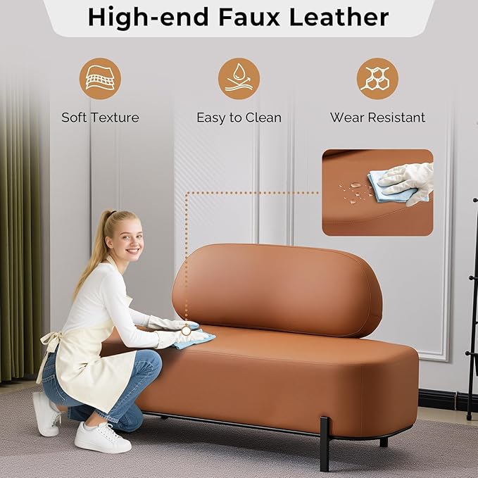 OmySalon Waiting Room Bench with Back, 55.1" Office Guest Chair, Faux Leather Upholstered Reception Seating, Lobby Bench for Beauty Salon Barbershop Airport Bank Hall Room Conference