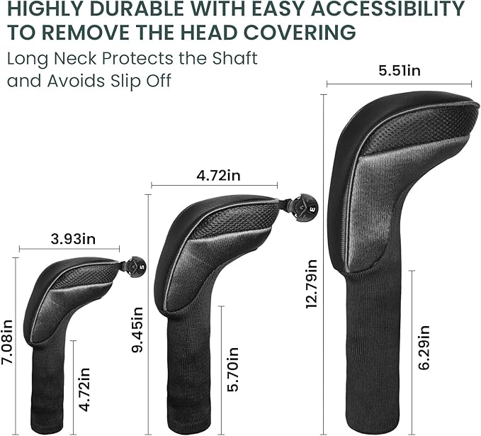 FINGER TEN Golf Club Head Covers for Woods Driver Fairway Hybrid Value 3/5 Pack, Long Headcover Interchangeable Accessories for Ultimate Club Protection