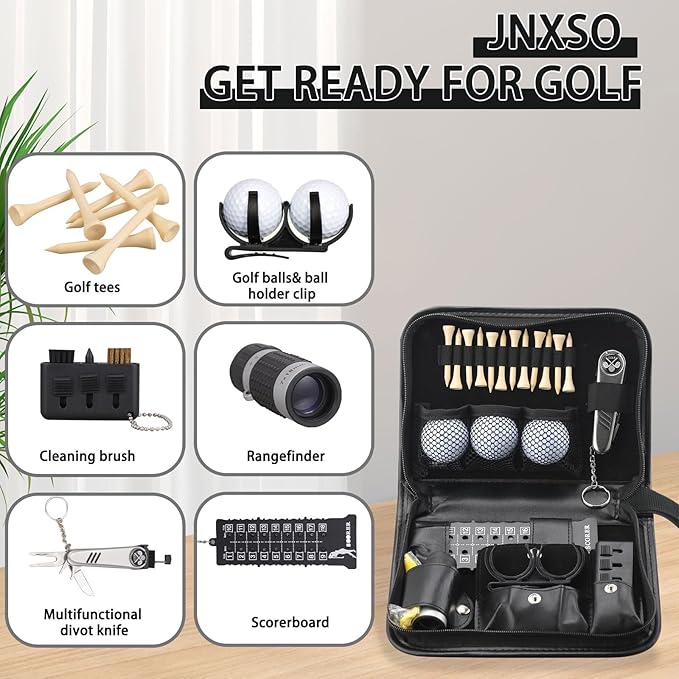 Golf Gifts for Men and Women,Golf Accessories Set with Hi-End Case,Golf Balls,Golf Tees,Golf Multifunctional Divot Tool,Rangefinder Golf Brush,Golf Scorer，Golf Ball Clamp
