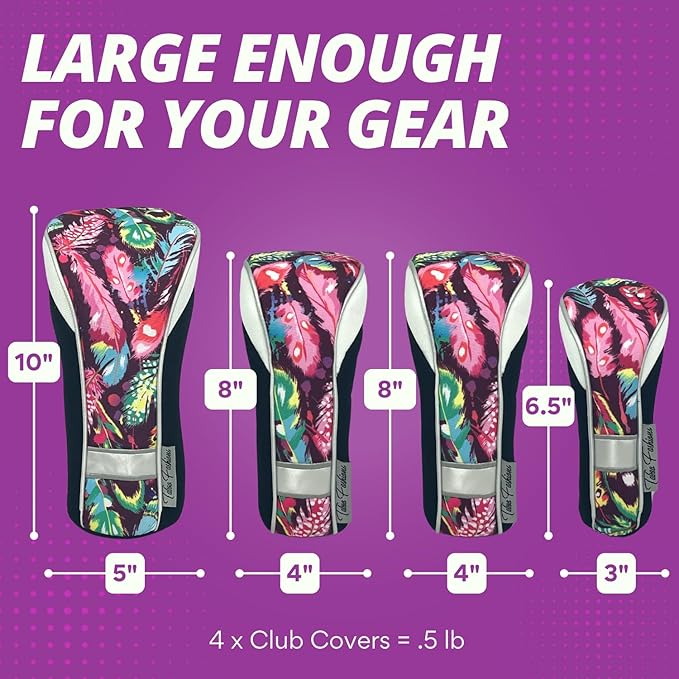 Taboo Fashions Monaco Golf Club Covers for Women - Numbered Golf Headcovers Set for Driver, Fairway and Hybrid Clubs - Weather Resistant, Pack of 4