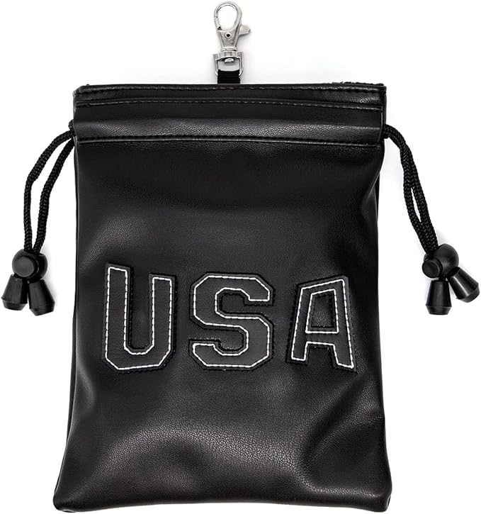Golf Valuables Pouch,Golf Bag Pouch with Drawstrings Leather Tee Pouchs Bag for Men Women