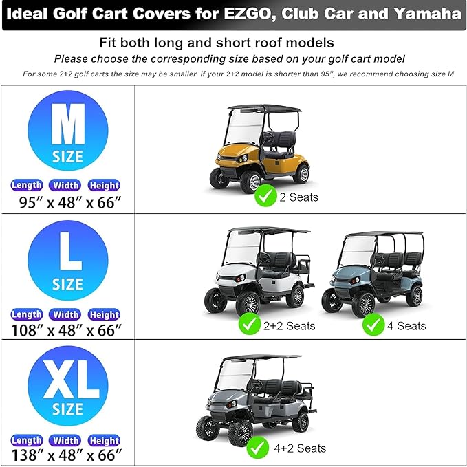 Rosefray Golf Cart Cover – Heavy-Duty 420D Oxford Fabric, Waterproof & Windproof Design – Fits Club Car, EZGO, Yamaha 2+2/4 Passenger Carts Gray