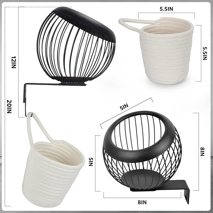 360° Swivel Wall Mount Golf Ball Storage Rack for Garage with Accessories Bag, Wall Mount Coffee Pod Holder Wire Basket for K Cups, Space-Saving Golf Ball Organizer Storage for Home, Clubs