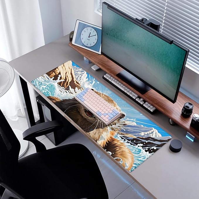 Otter Animal Gaming Mouse Pad, Desk Mat, Non-Slip Rubber Base Cool Aesthetic MousePads for Computer Laptop Keyboard Office School Home Desktop Accessories Decor 31.5" x 11.8"