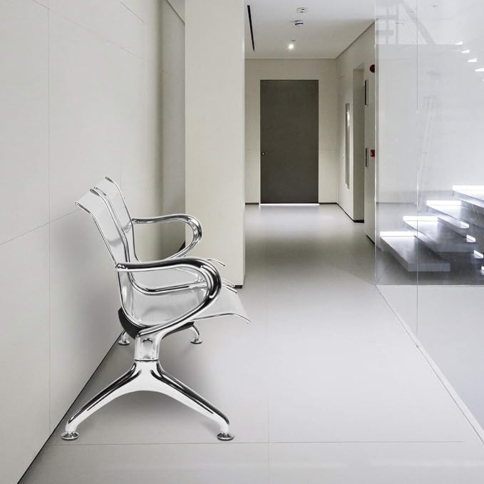 Kinfant Waiting Room Chairs - Reception Guest Bench for Airport Hospital Bank Salon Barber (Silver)