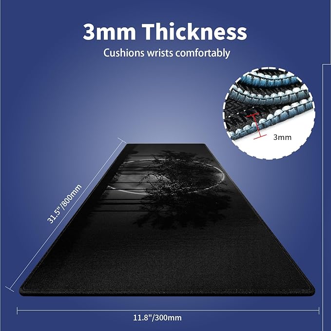 Wknoon. Extra Large Gaming & Office Mouse Pad (31.5" x 11.8") – Silhouetted Trees and a Mystical Moon, Premium XXL Desk Mat with Durable Stitched Edges & Anti-Slip Base & Smooth Fabric Surface