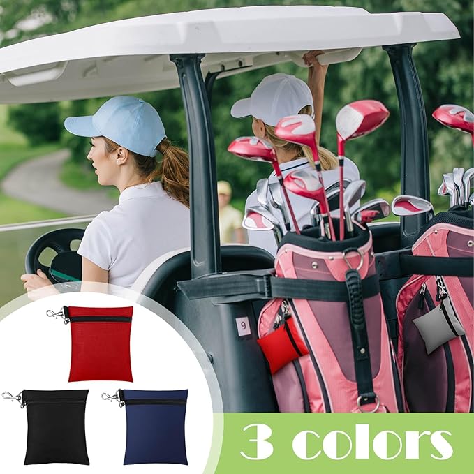 Shappy 3 Pcs Golf Tee Bag 6.7 x 5.5 Inch Golf Ball Bag Pouch Utility Tee Holder with Zipper Metal Lobster Claw Clip Valuables Gift Accessory Pouch for Men Women