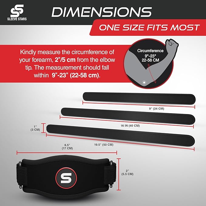 Sleeve Stars Tennis Elbow Brace for Women - Adjustable Tennis Elbow Strap, Golfers Elbow Brace for Men, Counterforce Brace for Tennis Elbow for Tendonitis Relief, Fits 9"-23" (Pair/Black)