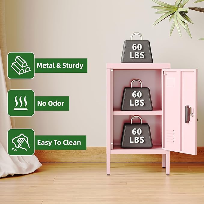Aobabo 24.4" H Metal Locker Storage Cabinet with 1 Doors, Lockable Storage Cabinet with Adjustable Leveling Foot and Adjustable Shelves, Lockers for Home, Office, Assembly Required, Pink