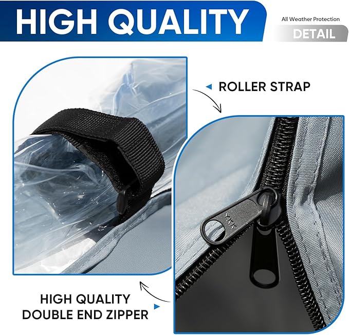 Rosefray Golf Cart Enclosure, 2+2 Drivable Rain Cover, Short Roof 58" - EZGO, Club Car - Durable Door Zipper - 4 Seater Golf Cart Cover Glowing at Night