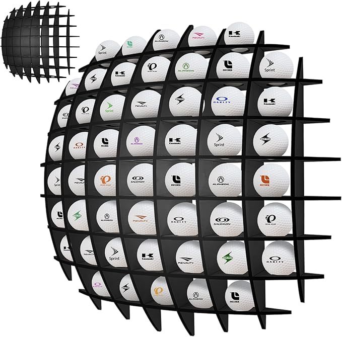 Golf Ball Display up to 52Pcs, Golf Ball Holder Wall Mounted, Golf Ball Rack for Golf Lovers (Black)