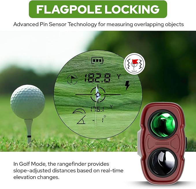 Golf Rangefinder with Slope, 1200 Yards Laser Range Finder with High-Precision Flag Pole Locking Vibration, 7X Magnification, Rechargeable Battery
