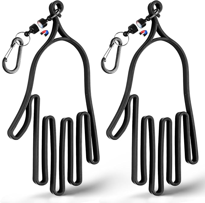 FINGER TEN Golf Gloves Stretcher Universal with Strong Magnetic Carabiner Clip 2 Pack, Durable Glove Support Plastic Holder Hanger Keeper Dryer, Size Large XL for Men Women