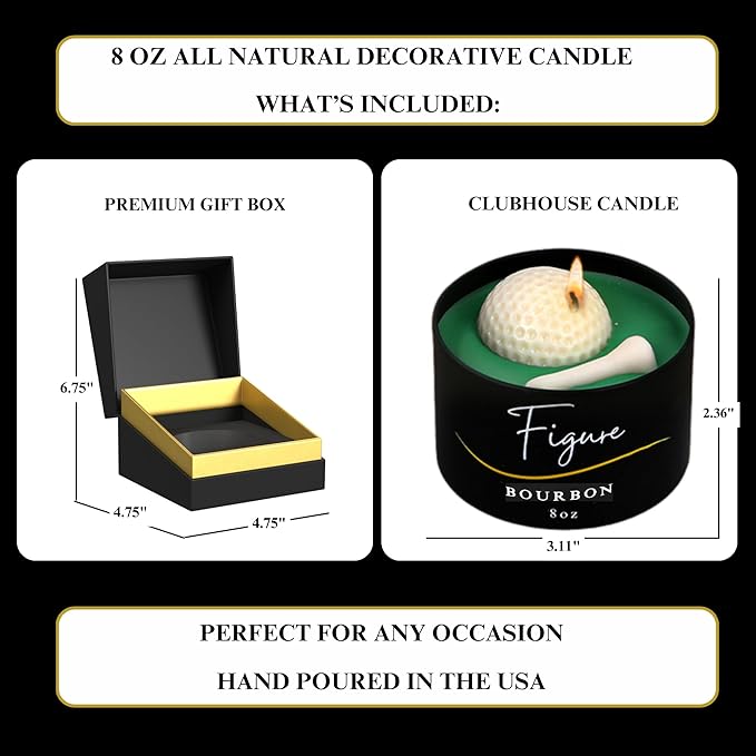 All-Natural Golf Candle – Apple Bourbon Scent | Hand-Poured in The USA | Beeswax & Soy Wax | Essential Oils | 100% Beeswax Wick | Premium Gift Box | Candle Gifts for Men & Women