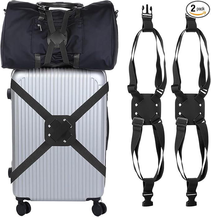 Adjustable Luggage Straps, Suitcase Elastic Strap Bag Bungee with Buckles Travel Accessories - Fitting for(Travel/Add A Bag/Securing Luggage), 27-66 Inch & 2Pcs & Black