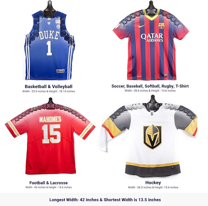 JerseyGenius Adjustable Jersey Display | Shapes to Fit Any Sports Jersey | Jersey Hanger for Wall Display | Sports Display (Single)