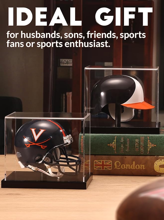 Clear Acrylic Mini Helmet Display Case, Protective Sports Memorabilia Storage Box