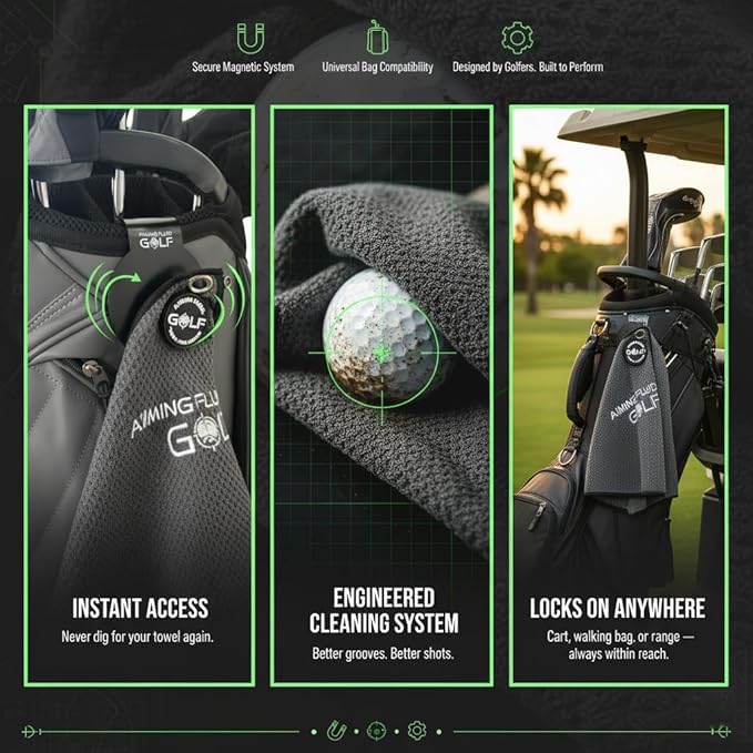 Magnetic Golf Towel & Landing Pad Bundle – Premium Microfiber Waffle Weave | Light-Duty Magnet | 3-Stage Cleaning System Universal Magnetic Docking Pad | 16"×24" Towel – Grey (Black)