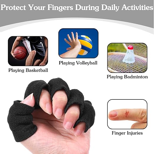 30 Pcs Finger Compression Sleeves, Elastic Fingers Support Protector, Finger Protector for Trigger Fingers Arthritis Swelling Basketball Sport, Breathable Elastic Pain Relief (Black, Blue, Beige)